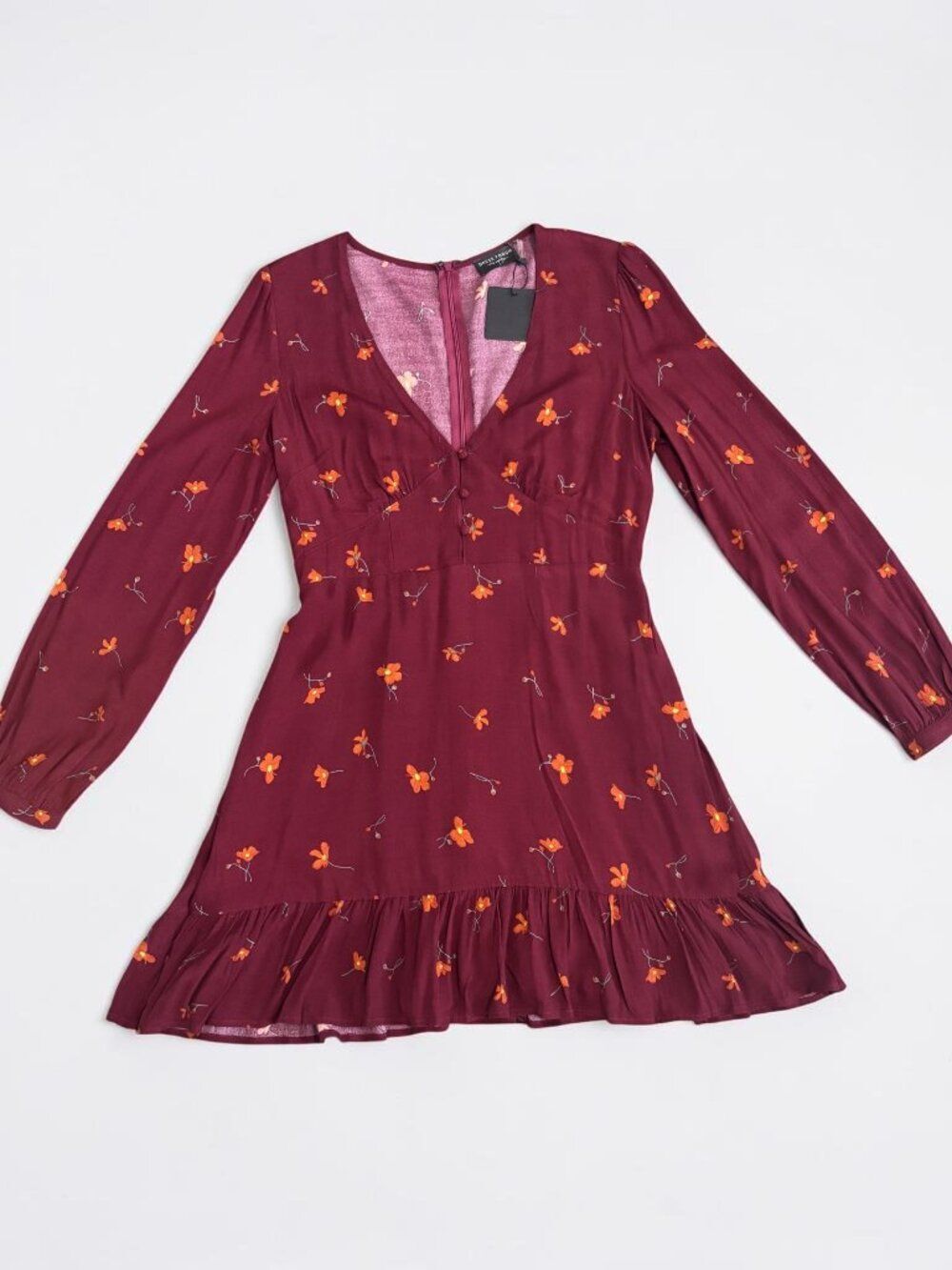 NWT Dress Forum Burgundy Floral Long Sleeve Mini Dress Size Large